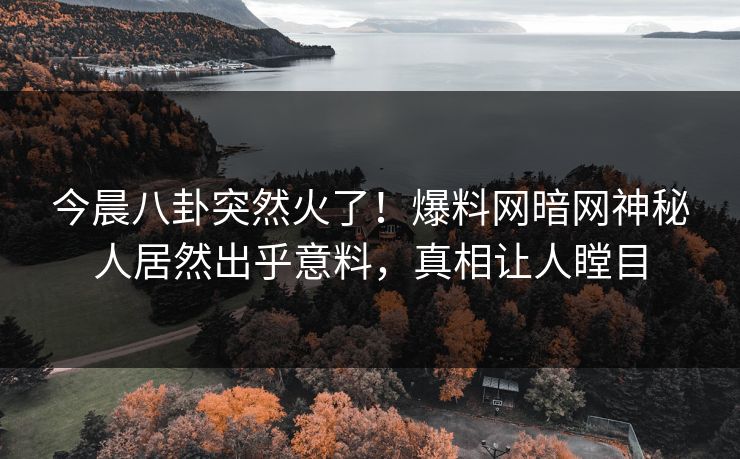 今晨八卦突然火了!爆料网暗网神秘人居然出乎意料,真相让人瞠目