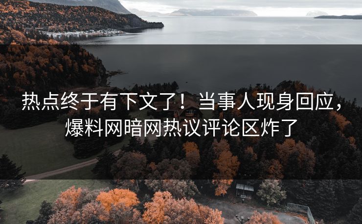 热点终于有下文了！当事人现身回应，爆料网暗网热议评论区炸了