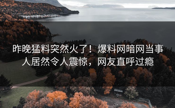 昨晚猛料突然火了！爆料网暗网当事人居然令人震惊，网友直呼过瘾