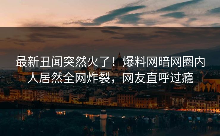 最新丑闻突然火了！爆料网暗网圈内人居然全网炸裂，网友直呼过瘾