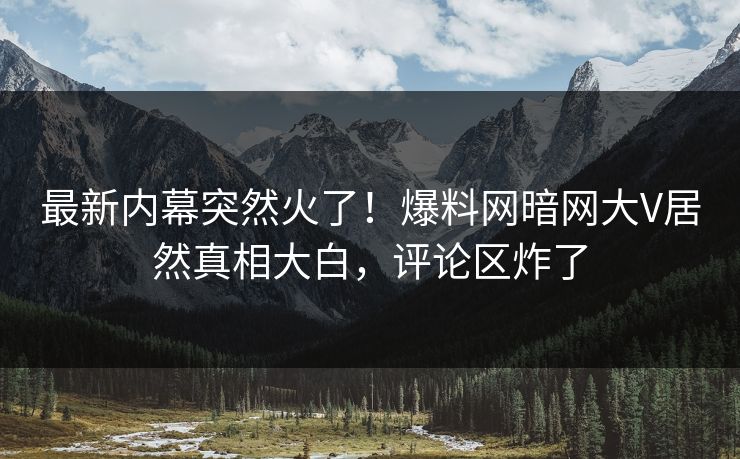 最新内幕突然火了！爆料网暗网大V居然真相大白，评论区炸了